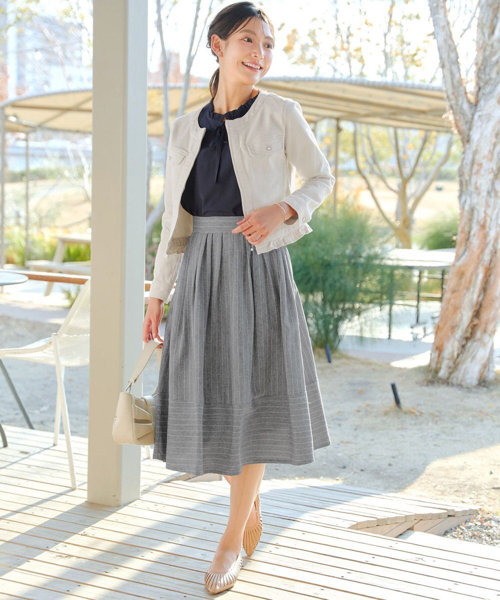 Tiaclasse 【新色追加・選べる丈】麻調タックフレアスカート 