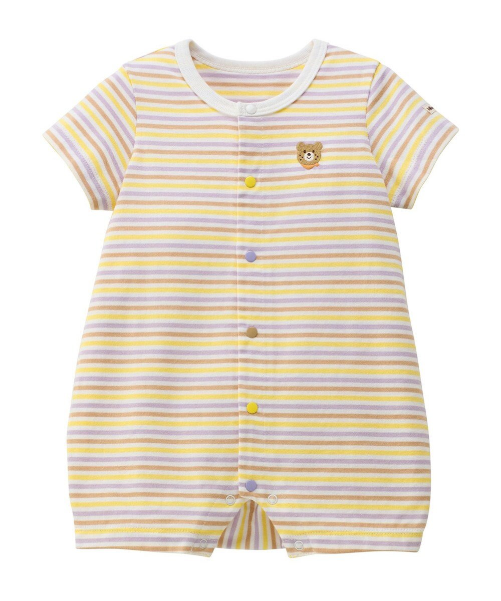 MIKI HOUSE HOT BISCUITS 【70-80cm】 みじんボーダー ワンポイント刺繍 ショートオール 