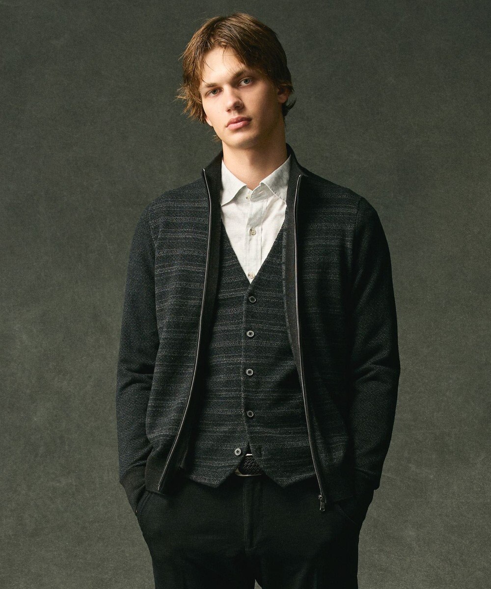 JOSEPH ABBOUD 【キングサイズ・洗える/軽い】シェニールヤーンジャカード ジップ ブルゾン 