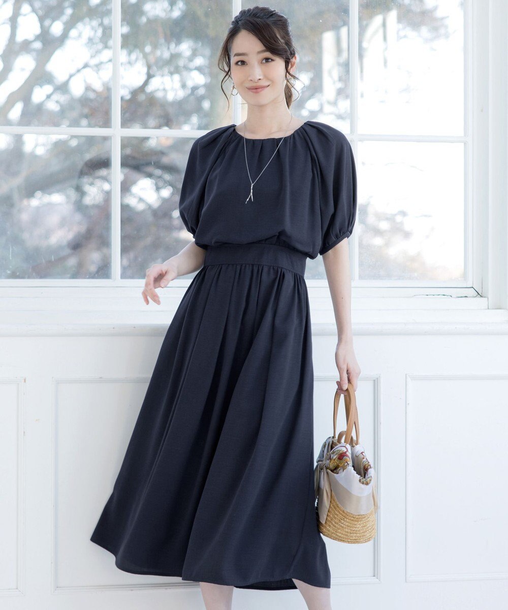 Tiaclasse 【洗える】麻調ギャザーワンピース 