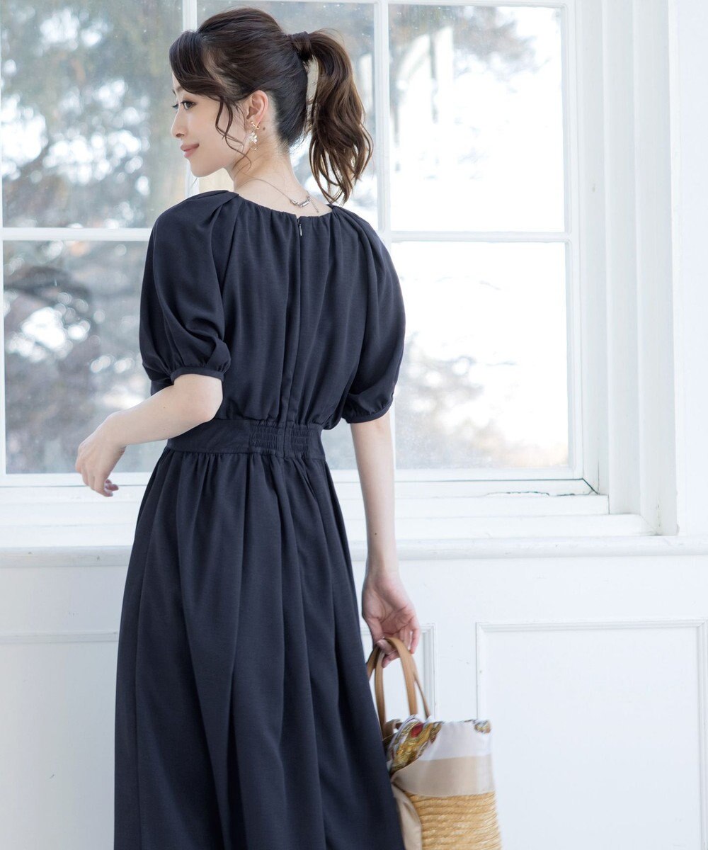 Tiaclasse 【洗える】麻調ギャザーワンピース 