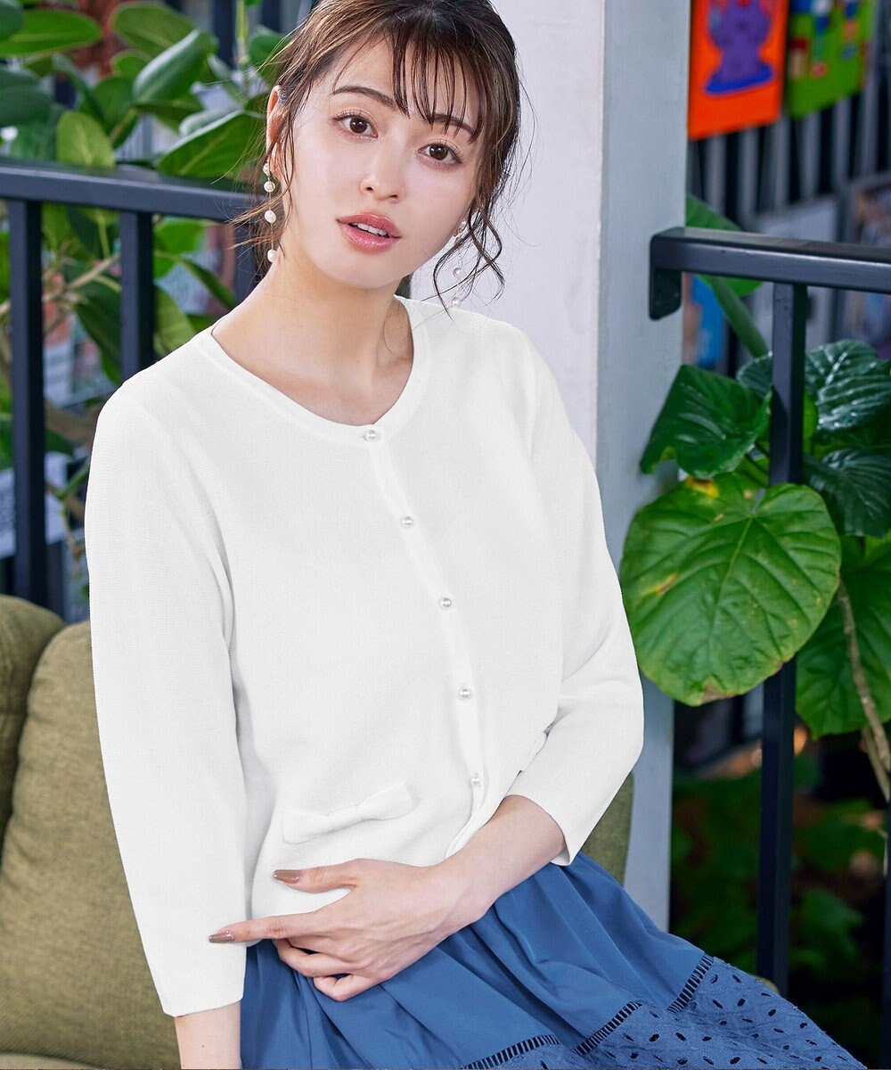 Tiaclasse 【洗える】フェイクリボンポケット付きカーディガン 