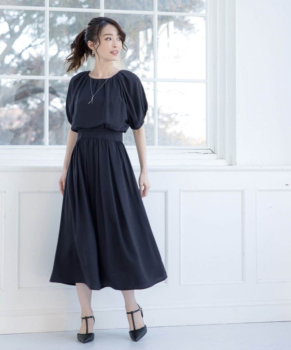 Tiaclasse 【洗える】麻調ギャザーワンピース 