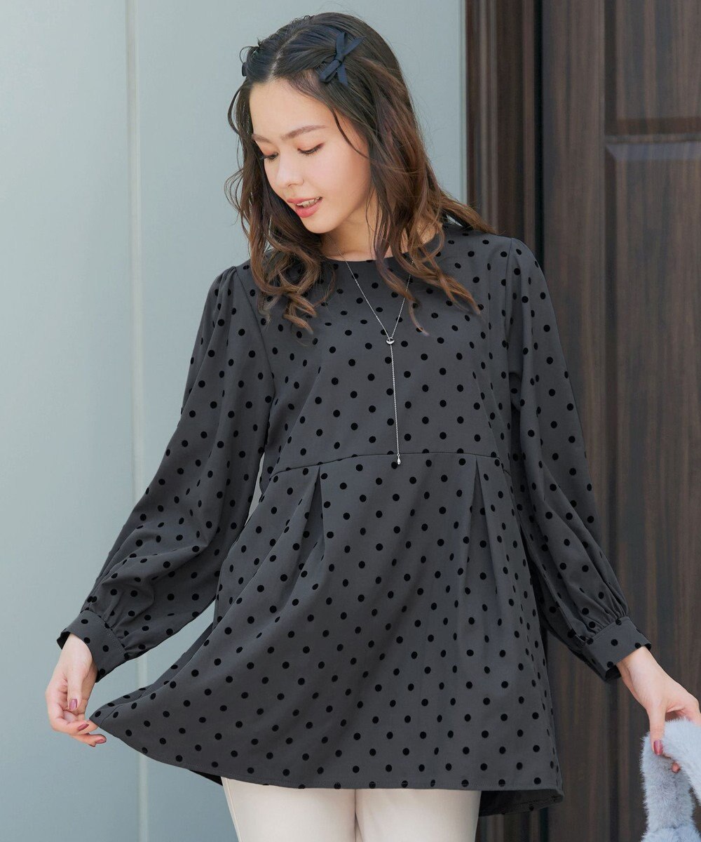 Tiaclasse L 【洗える】フロッキードットチュニック 