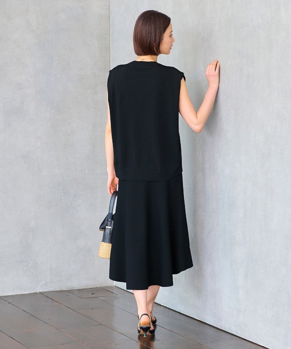 自由区 【洗える・XSサイズあり】クレープストレッチノースリーブ ニット 