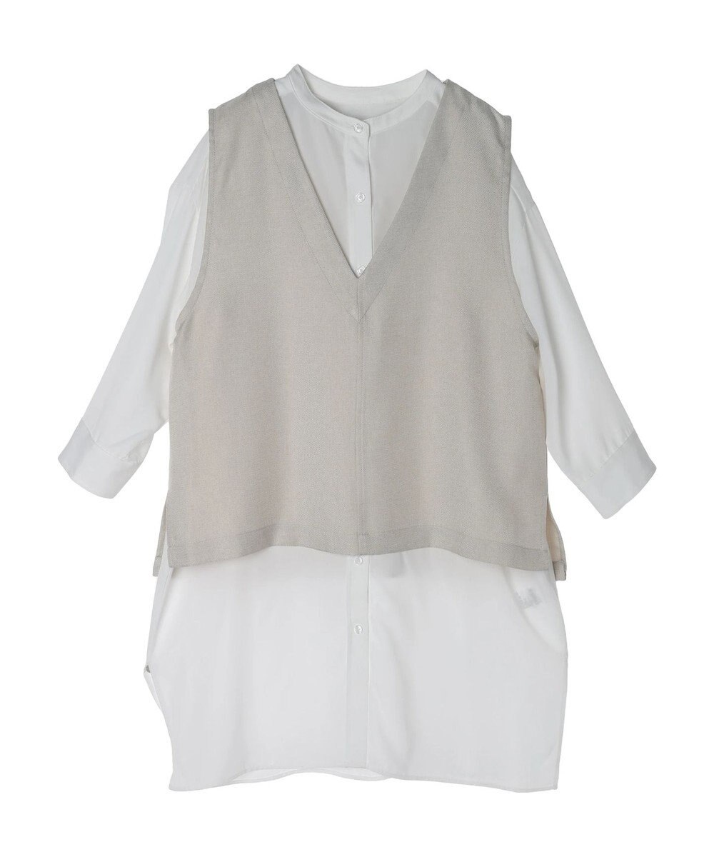 Green Parks ＳＥＴ２点Ｖネックベスト＋７分袖ミディシャツワンピース 