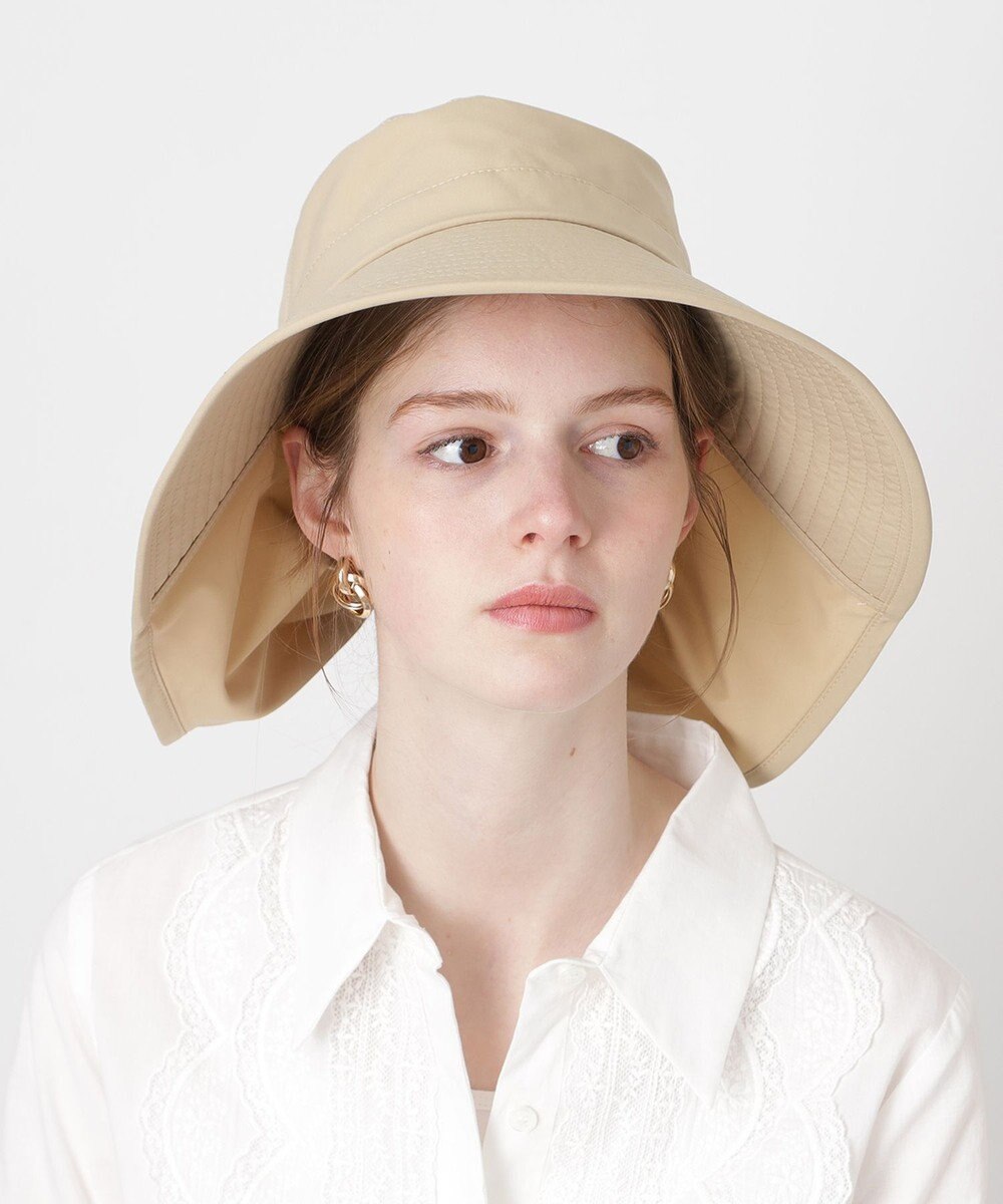 MOONBAT 【遮光100％/遮熱/UVカット】PAUL&JOE ACCESSOIRES(ポール&ジョー）後ろ垂れ 広つばハット 帽子 サイズ調整可能 手洗い可能 