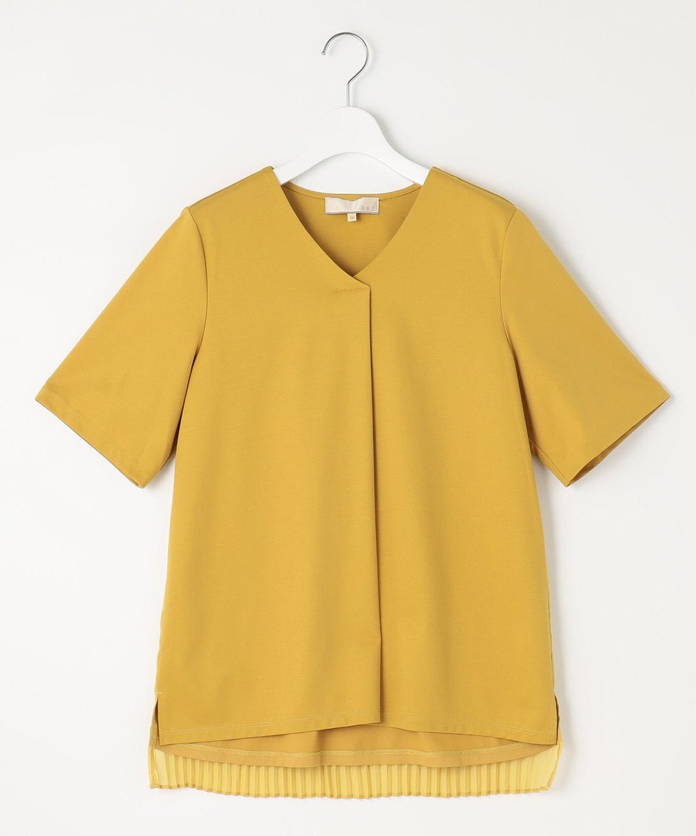 自由区 【洗える・XSサイズあり】シアーコンビバックプリーツ カットソー 