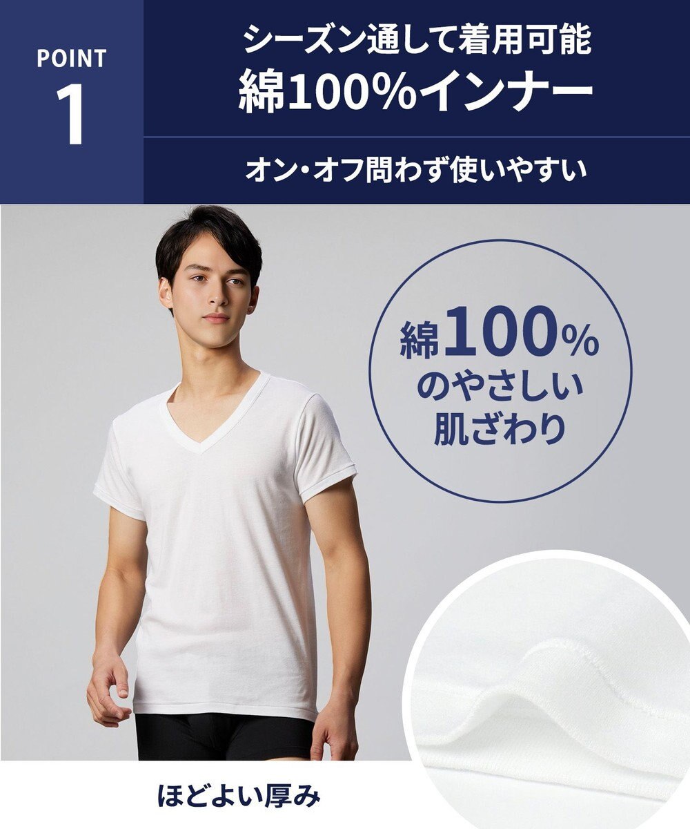 WACOAL MEN インナーシャツ 【2枚組】 3分袖 半袖 綿100%(本体) 伸縮性 肌着 下着 インナー 白 メンズ GL3500 /ブロス バイ ワコールメン 