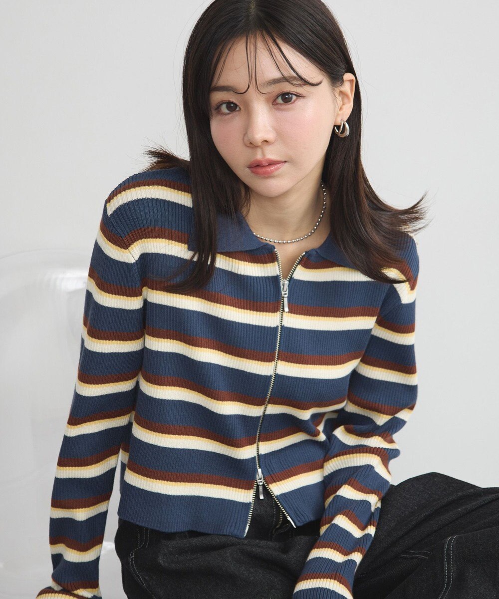 earth music&ecology Wジップリブカーディガン 