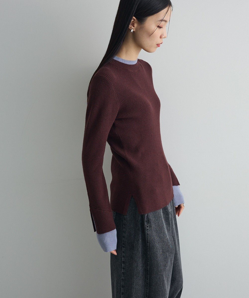 Green Parks ダブルカフスモックネック配色ニット 