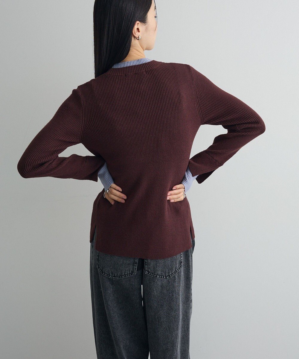 Green Parks ダブルカフスモックネック配色ニット 