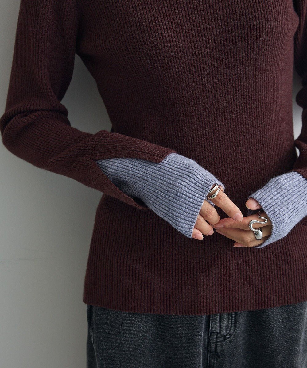 Green Parks ダブルカフスモックネック配色ニット 