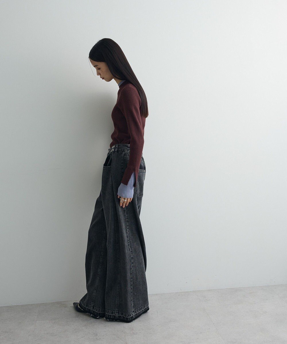 Green Parks ダブルカフスモックネック配色ニット 