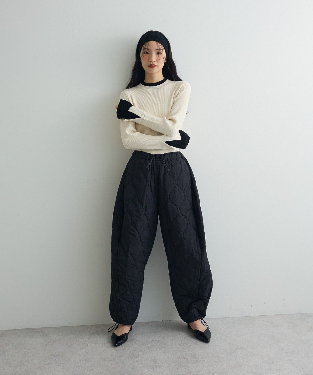 Green Parks ダブルカフスモックネック配色ニット 