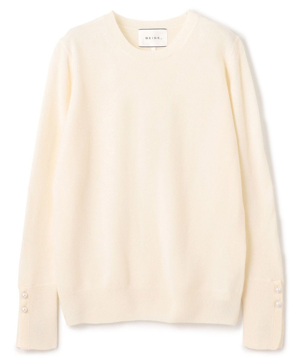 BEIGE， 【WEB限定・洗える】ALSACE / パール釦クルーネックウールニット 