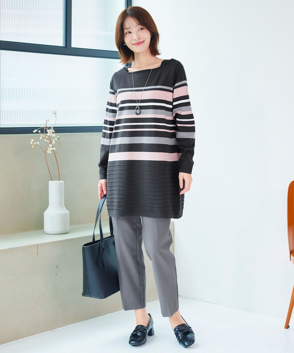 Tiaclasse 【洗える】マルチボーダーニットチュニック 