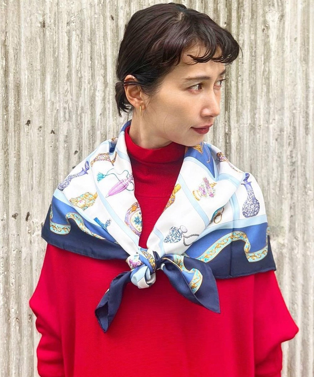 Marca 【伝統横濱スカーフ】香水瓶   大判 シルクツイル スカーフ ブルー