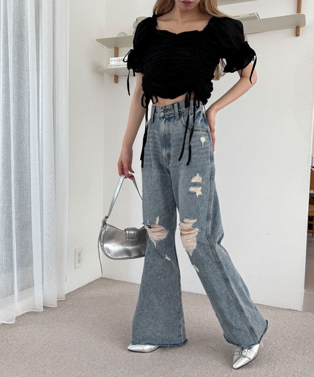 WEGO ダメージフレアデニムパンツ 