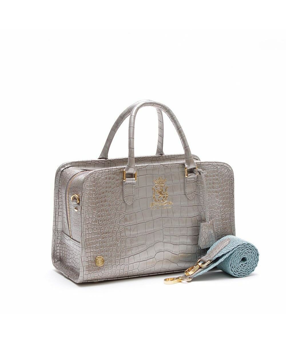 A.D.M.J. 【牛革】クロコ型押しヘリ巻きボストン28cm 