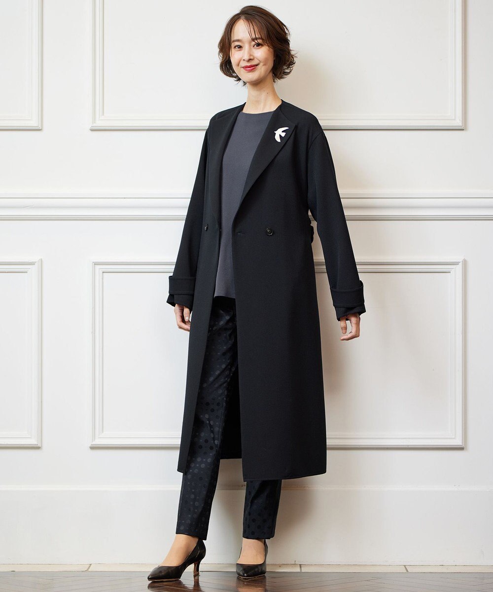 自由区 【洗える】ライトダブルクロス ノーカラーコート 