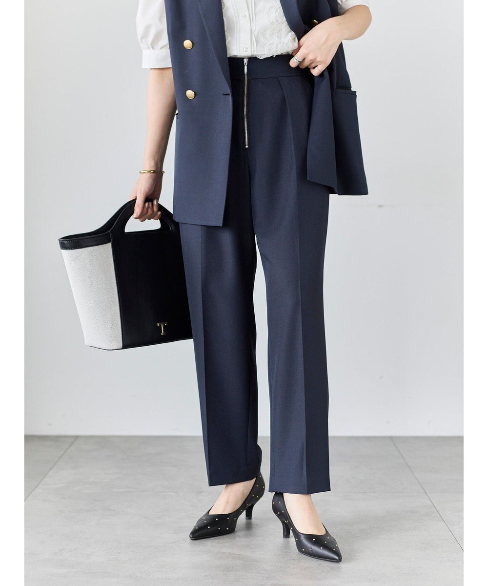 Te chichi フロントZIPリネンライクテーパードパンツ(セットアップ可) 