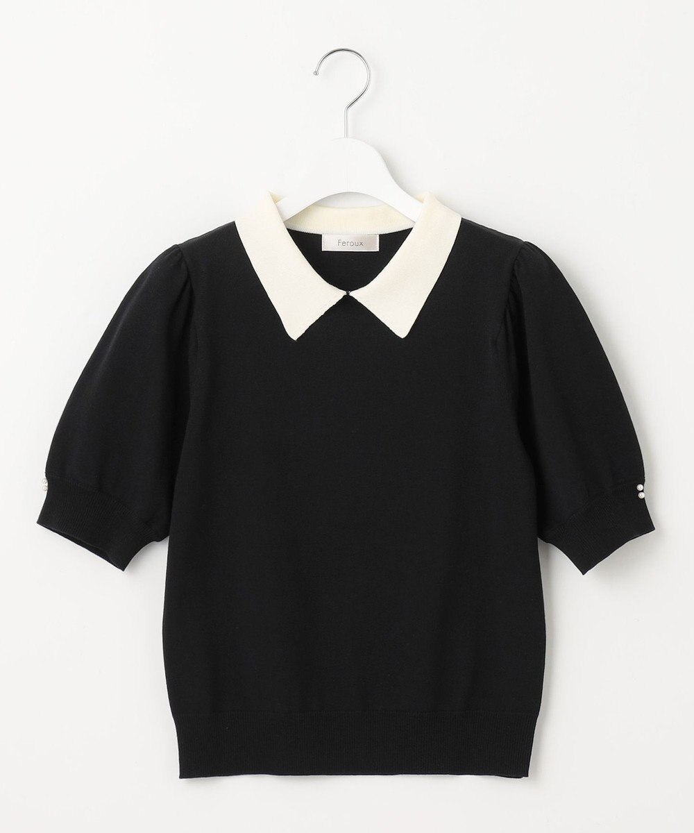 Feroux 【洗える】バイカラー襟 ニット 