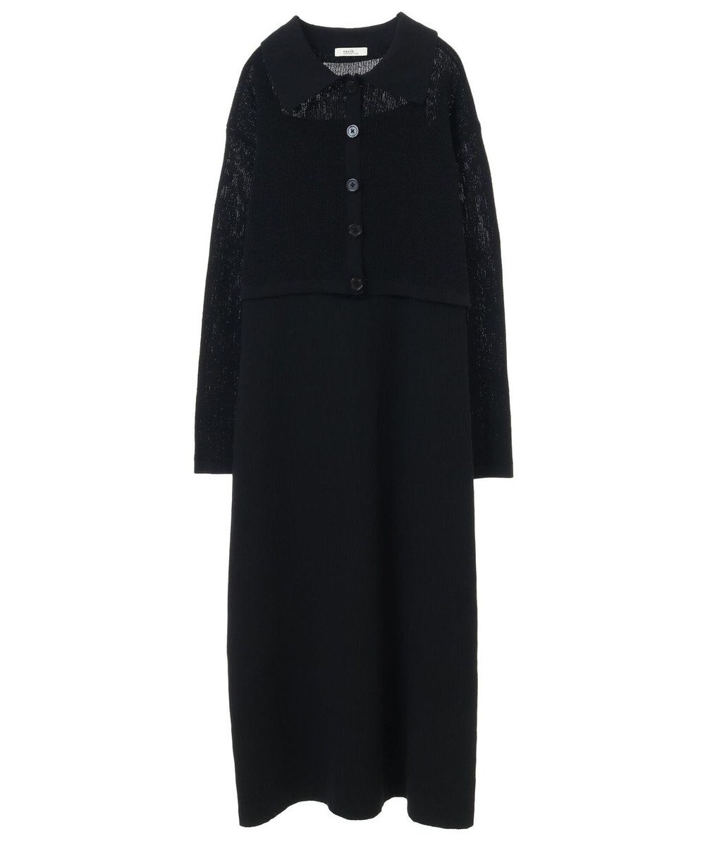 earth music&ecology ＳＥＴ２点襟付きカーディガン＋ニットワンピース 