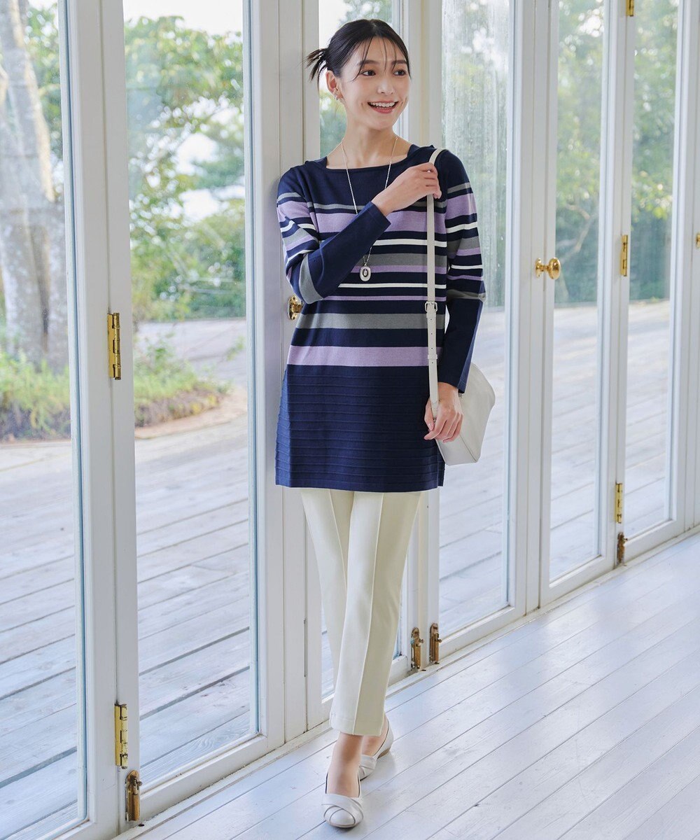 Tiaclasse 【洗える】マルチボーダーニットチュニック 