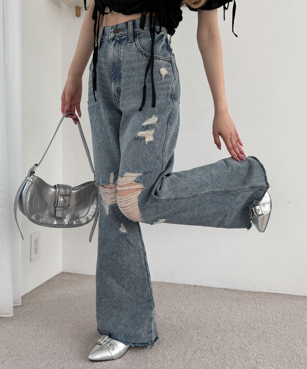 WEGO ダメージフレアデニムパンツ 