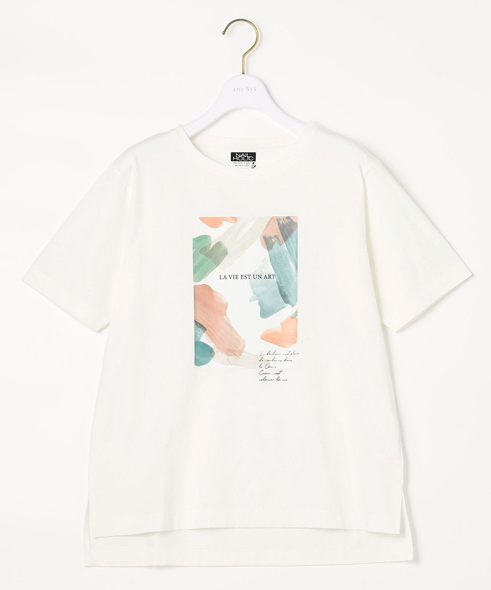 any SiS L 【NAIL HOLICコラボ】プリント Tシャツ オフホワイト