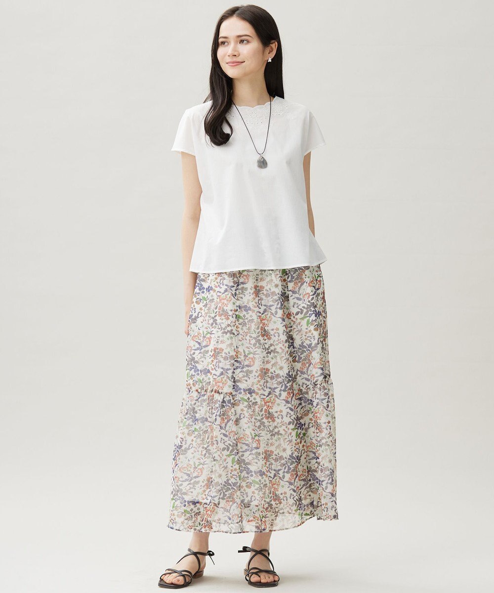 自由区 【セットアップ対応・洗える】ボタニカルフラワープリントティアード スカート 
