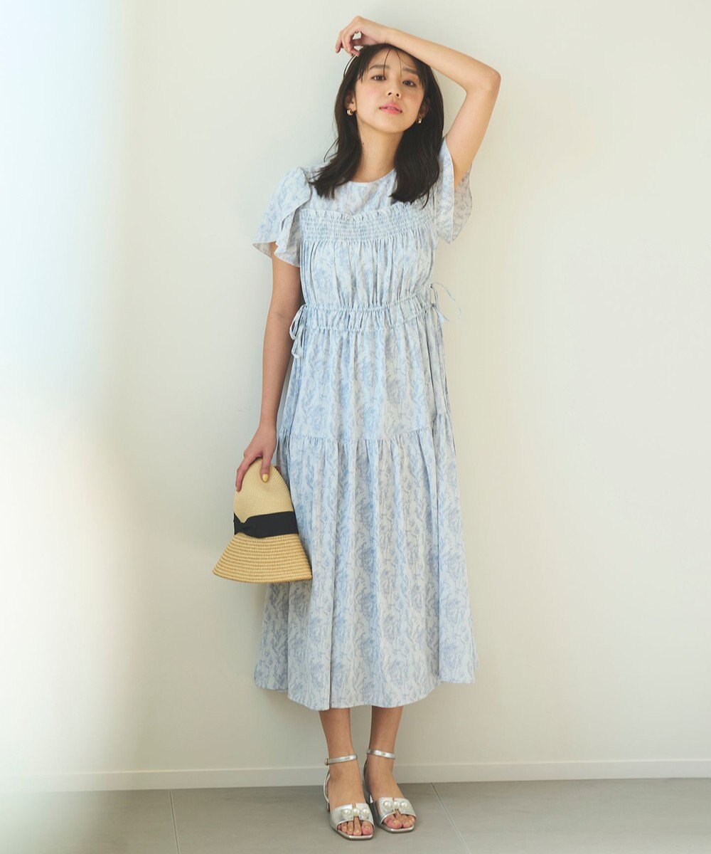 Feroux 【洗える】フラワープリントドロスト ワンピース 