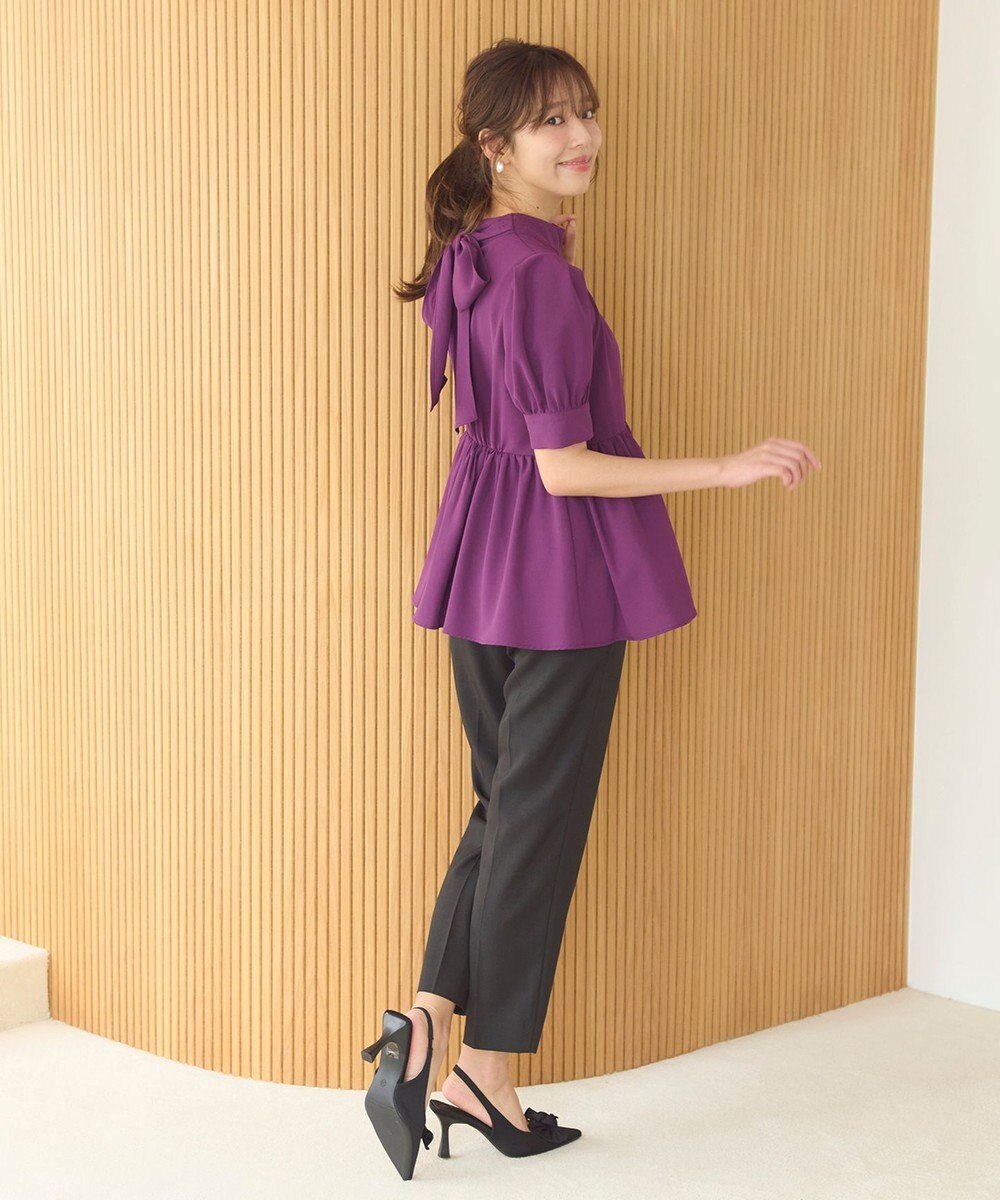 Feroux 【洗える】ペプラム ボウタイブラウス 