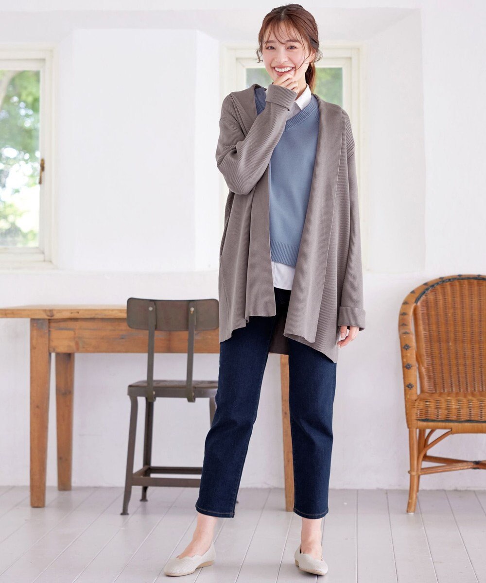 Tiaclasse 【洗える】リブ編み着流しカーディガン 