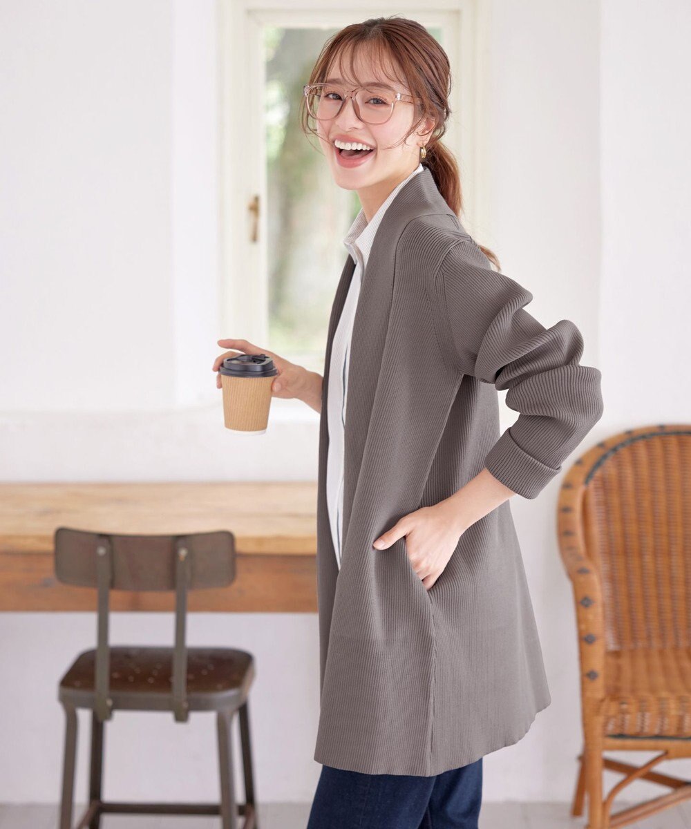 Tiaclasse 【洗える】リブ編み着流しカーディガン 