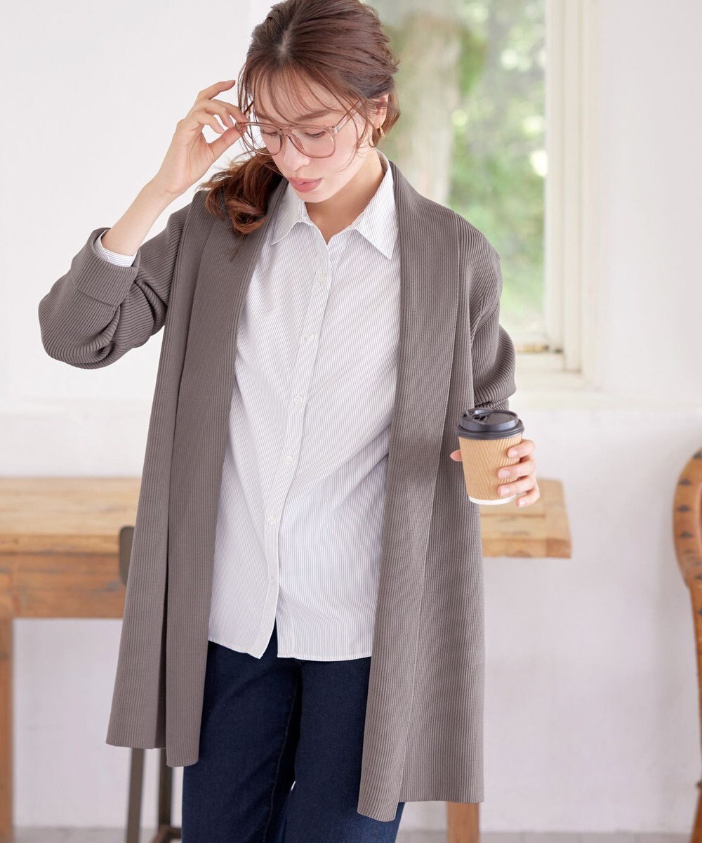 Tiaclasse 【洗える】リブ編み着流しカーディガン 