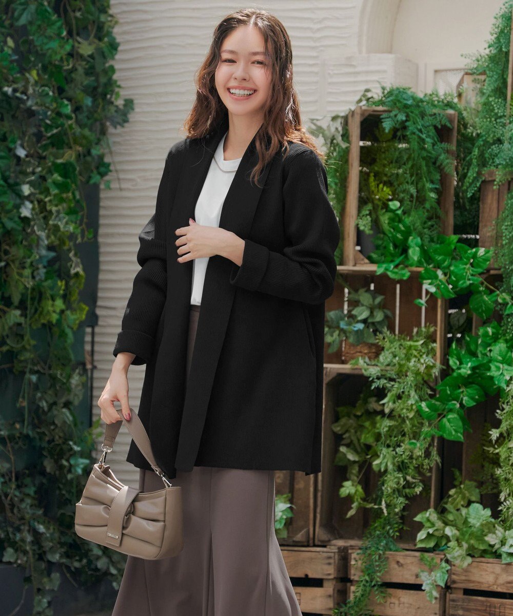 Tiaclasse 【洗える】リブ編み着流しカーディガン 