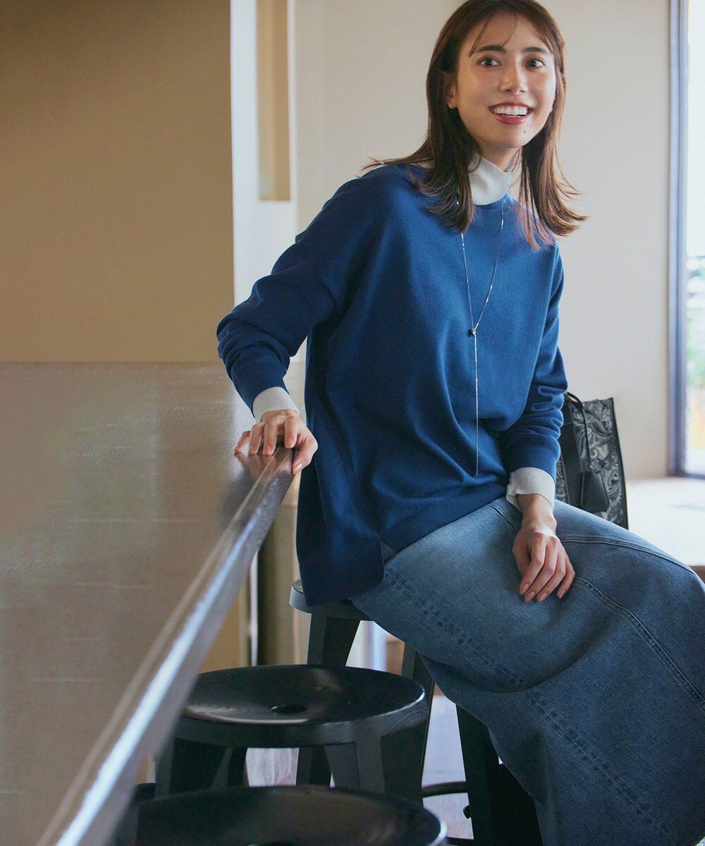 23区 L 【洗える】ウールコットンストレッチ オーバーサイズ ニット 