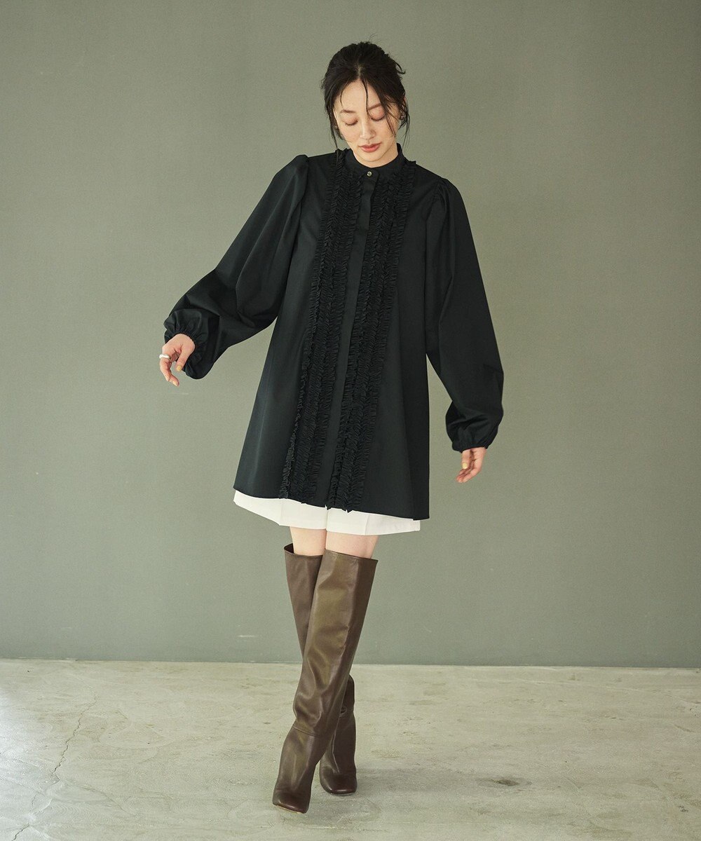 #Newans 【シワになりにくい/洗濯機可能】ロングフリルチュニック 