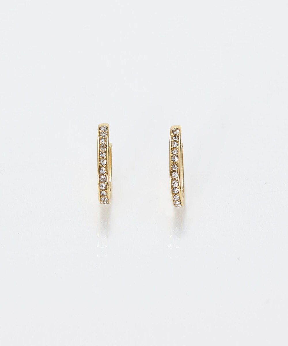 Phoebe 【金属アレルギー対応】ワンタッチライナーオーバルビジューフープピアス　ゴールド 