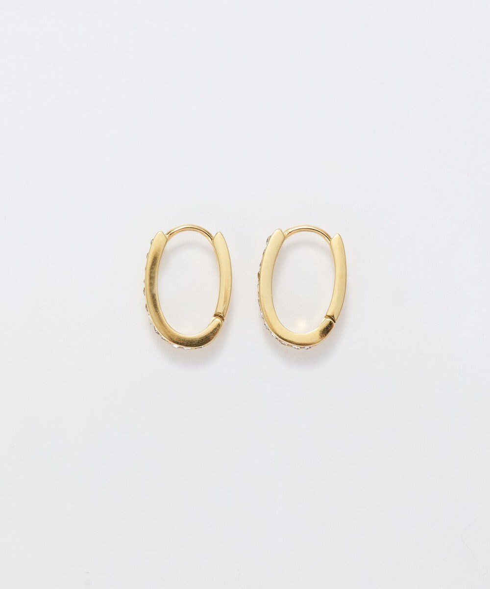 Phoebe 【金属アレルギー対応】ワンタッチライナーオーバルビジューフープピアス　ゴールド 