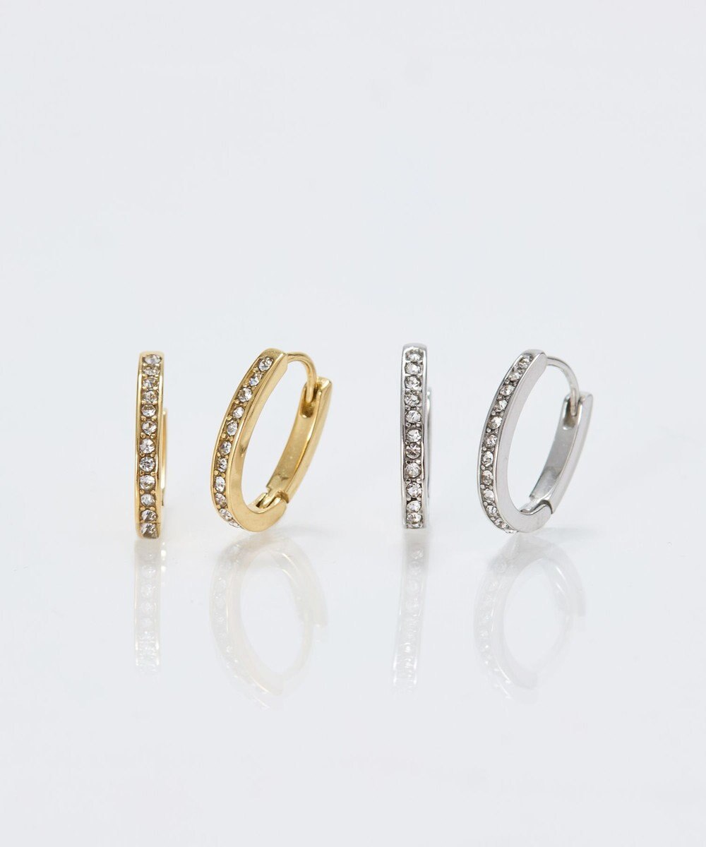 Phoebe 【金属アレルギー対応】ワンタッチライナーオーバルビジューフープピアス　ゴールド 