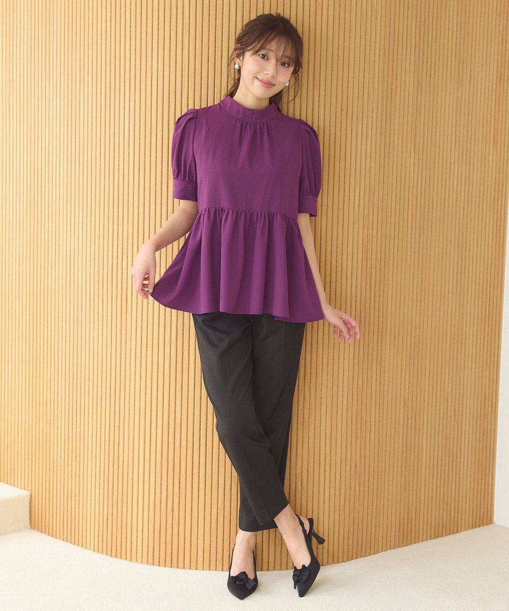 Feroux 【洗える】ペプラム ボウタイブラウス 