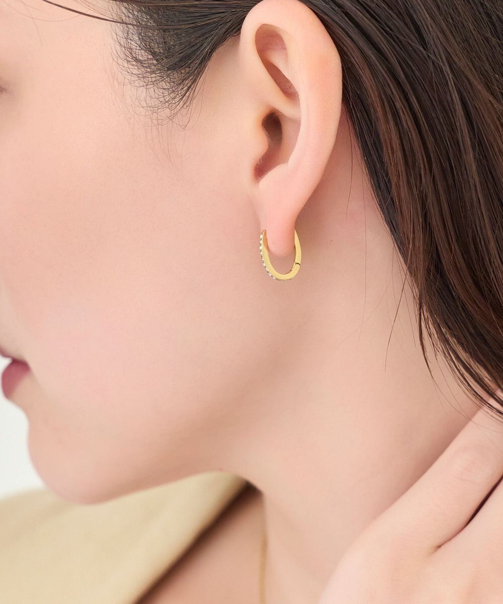 Phoebe 【金属アレルギー対応】ワンタッチライナーオーバルビジューフープピアス　ゴールド 