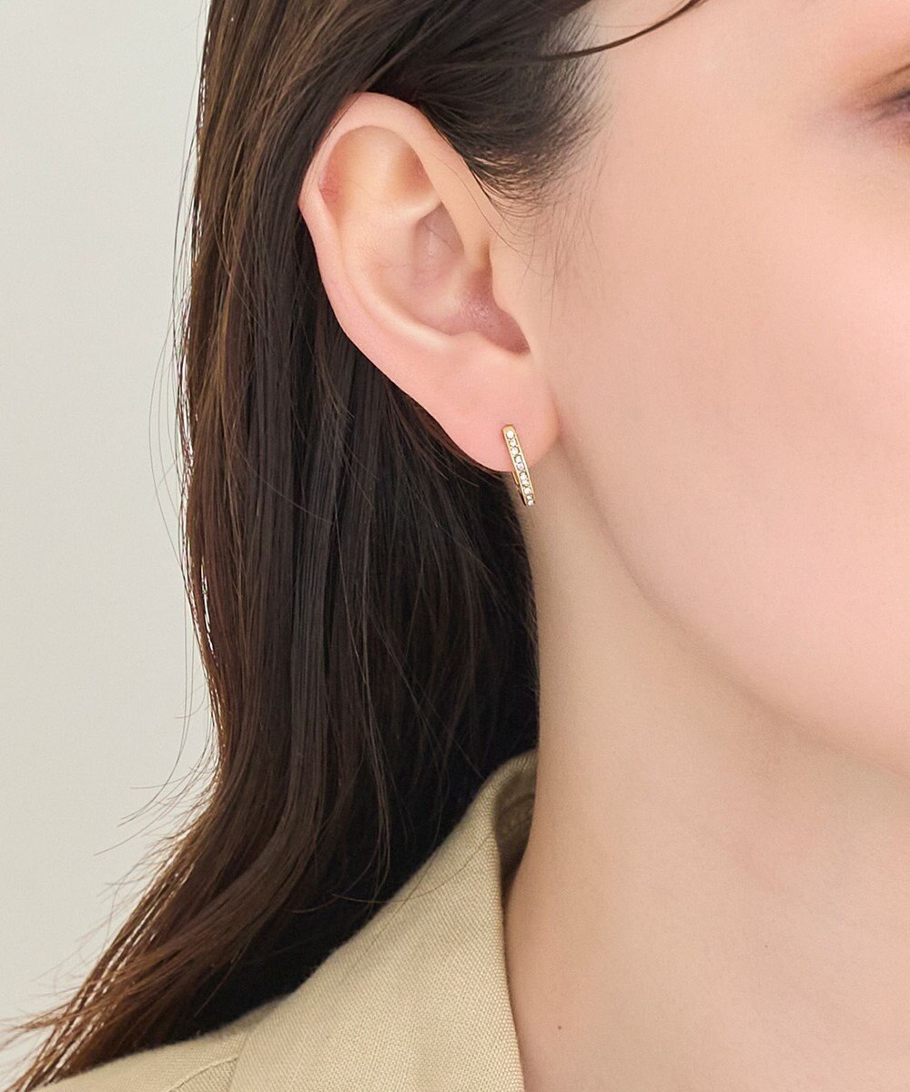 Phoebe 【金属アレルギー対応】ワンタッチライナーオーバルビジューフープピアス　ゴールド 