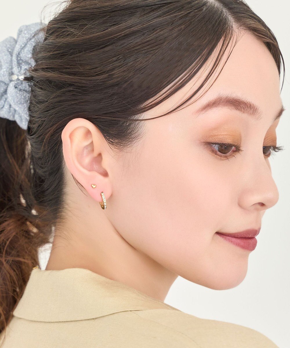 Phoebe 【金属アレルギー対応】ワンタッチライナーオーバルビジューフープピアス　ゴールド 