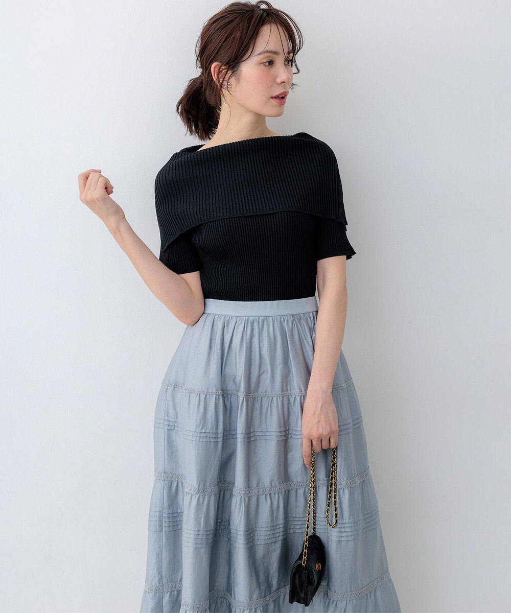 組曲 【WEB限定】クリアストレッチオフショルダー ニット 