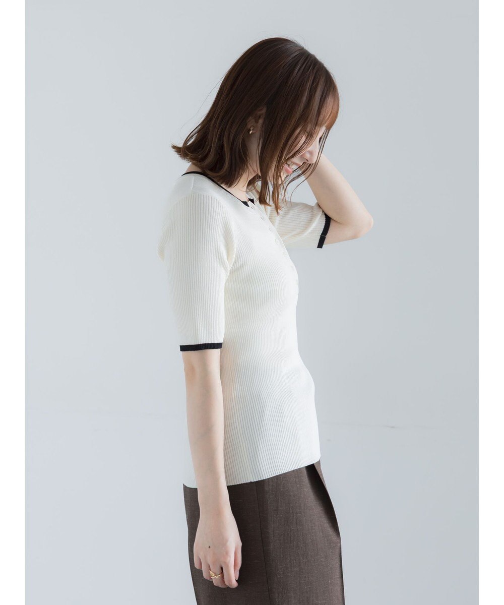 Te chichi 【UVカット】ヘンリーネック5分袖配色リブニット 