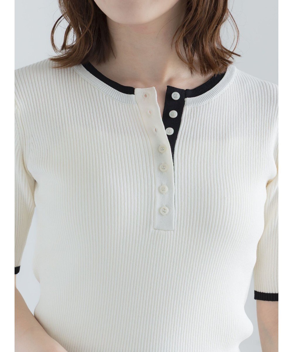 Te chichi 【UVカット】ヘンリーネック5分袖配色リブニット 